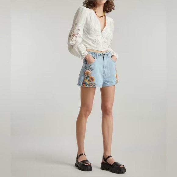 NWT FARM Rio Summer Garden Denim Shorts - Picture 13 of 15